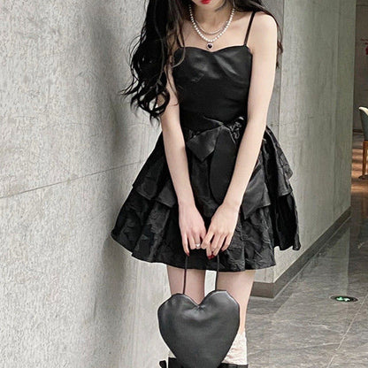 maoxiangshop-shop sexy outfit Sling Dress Women's Spring and Autumn New Sweet Cool Hot Girl Short Skirt Niche Design Black Fluffy Skirt