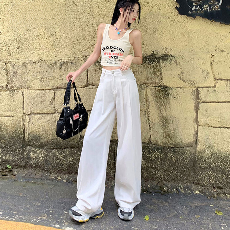 maoxiangshop-shop work outfits women White Straight Jeans Women's High Waist Spring and Summer New Slimming Loose Wide Leg Mop Pants