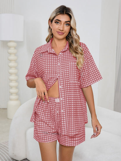 MAOXIANGSHOP 2025Real spot New women's casual and comfortable high waist loose wide leg retro plaid shorts plaid shirt, women