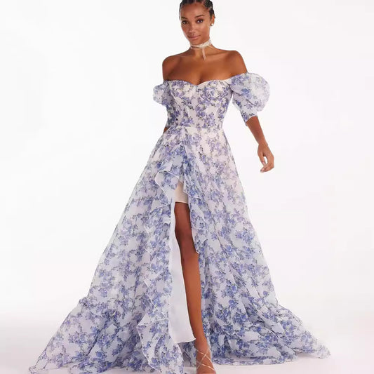 MAOXIANGSHOP 2025 New new off-the-shoulder 2025 women's clothing fashion organza fairy long temperament evening dress dress