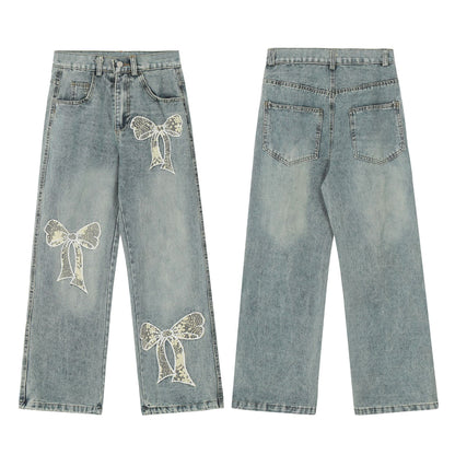 maoxiangshop 2000s fashion 2024 Quality Autumn Street Hipster Embroidered Decorative Straight Pants Women's Jeans