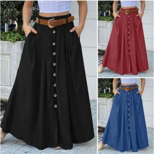 maoxiangshop-shop skirt outfits New Autumn Women's Long Skirt Button High Waist Solid Color Pocket Casual Women's Skirt