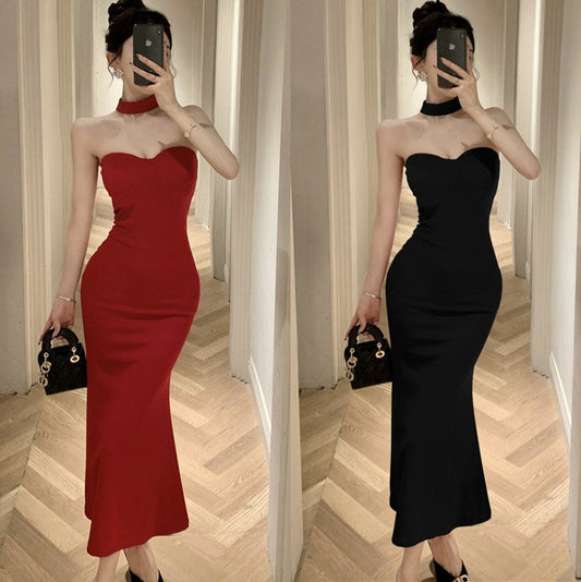 avant garde dress to impress French Style Sexy Royal Lady Style Elegant Lady Sexy Tube Top Dress Tight Waist Tight Fishtail Sheath Dress