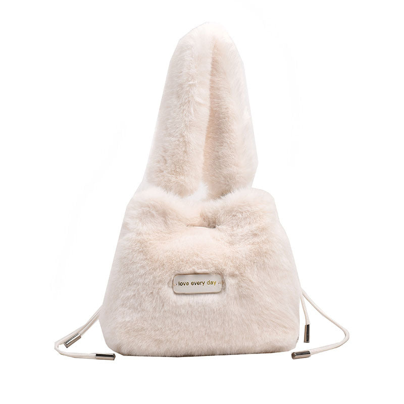 MAOXIANGSHOP 2025 autumn and winter new imitation rabbit fur pumping social worker handbag soft and simple bucket bag chain messenger bag bag