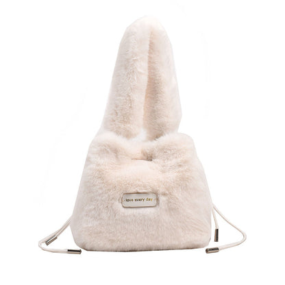 MAOXIANGSHOP 2025 autumn and winter new imitation rabbit fur pumping social worker handbag soft and simple bucket bag chain messenger bag bag