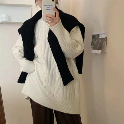 maoxiangshop dti outfits round Neck Sweater Women's Autumn Thickened Twist Internet Celebrity Sweater Ins Trendy Fashion Loose Solid Color Bottoming Sweater