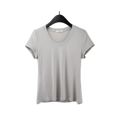 2025 [11 colors] Basic round neck short-sleeved T-shirt women's 2025 summer new simple and versatile solid color top T003