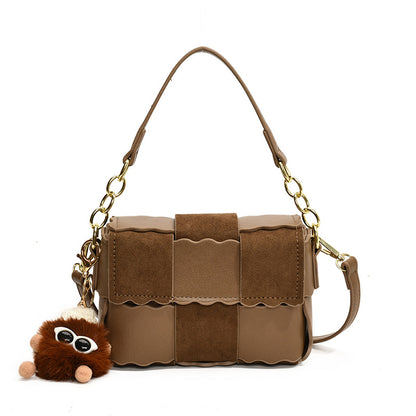 2025 Shoulder bag trendy fashion splicing women's small square bag Internet celebrity simple versatile messenger bag niche high sense bag women