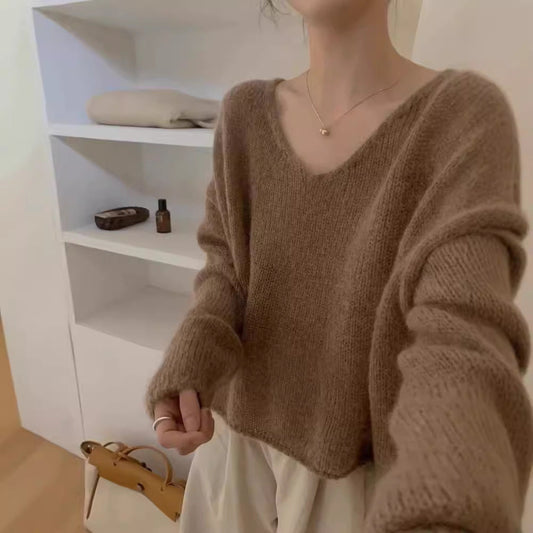 maoxiangshop-shop fall outfits aesthetic Korean Style Gentle Style Lazy V-neck 100 Wool Sweater for Women 2024 Autumn and Winter New Loose Slimming Sweater Top