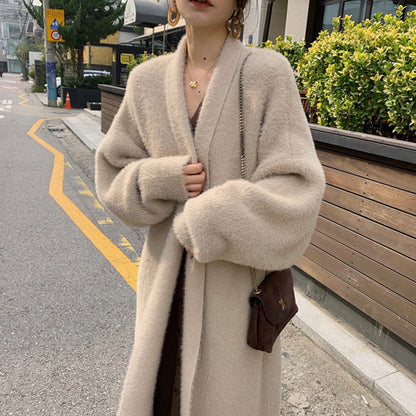 maoxiangshop-shop 2024 fall fashion trends Korean Style Autumn and Winter New Style Faux Mink Velvet Sweater Women's Cardigan Outer Wear over the Knee Long Loose Overcoat Women's Coat