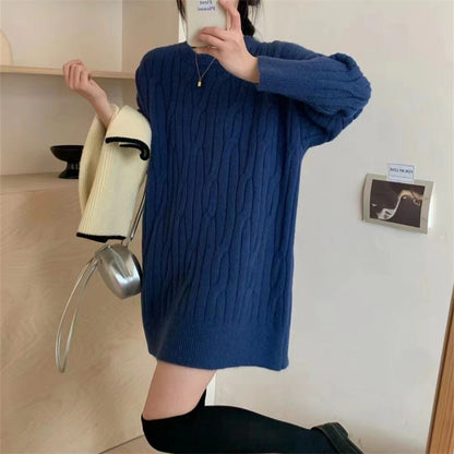 maoxiangshop dti outfits round Neck Sweater Women's Autumn Thickened Twist Internet Celebrity Sweater Ins Trendy Fashion Loose Solid Color Bottoming Sweater