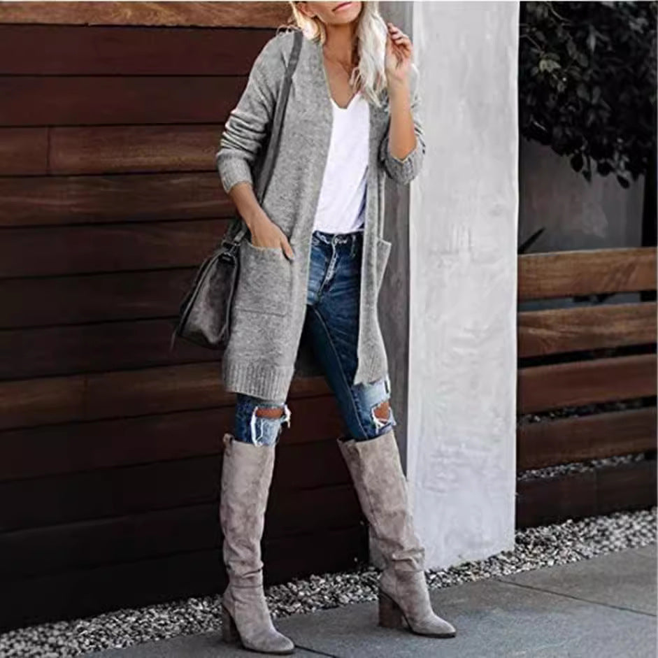 maoxiangshop 2000s fashion Fall 2024 Women's Knitted Pocket Cardigan Long Sleeve Casual Knitted Loose Sweater Sweater Coat for Women