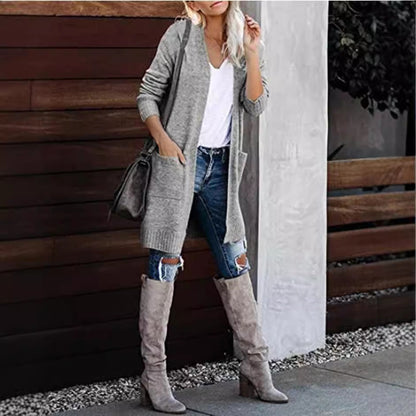 maoxiangshop 2000s fashion Fall 2024 Women's Knitted Pocket Cardigan Long Sleeve Casual Knitted Loose Sweater Sweater Coat for Women