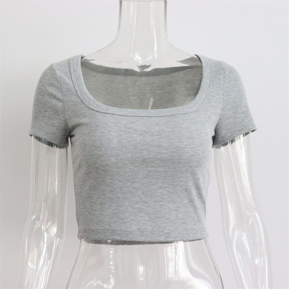 maoxiangshop outfit ideas for school Large round Neck Long Sleeve Rib Short Top Women's Casual Sexy Autumn and Winter Knitted Bottoming Shirt Street Slim T-shirt