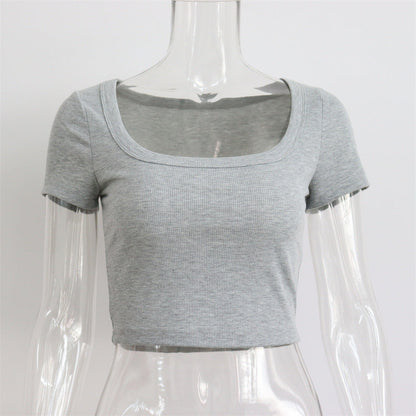 maoxiangshop outfit ideas for school Large round Neck Long Sleeve Rib Short Top Women's Casual Sexy Autumn and Winter Knitted Bottoming Shirt Street Slim T-shirt