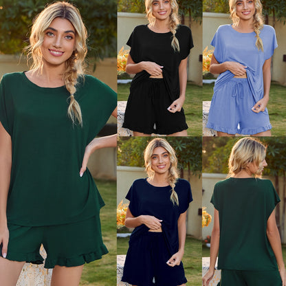 MAOXIANGSHOP 2025Real new product  wish Modal cotton round neck casual suit loungewear short sleeve wavy shorts pajamas