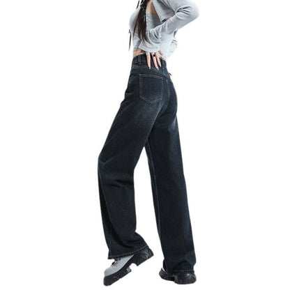 concert outfit Blue and Gray Wide-Leg Jeans for Women Spring and Autumn  New High Waist Straight Loose Mop Pants American Retro