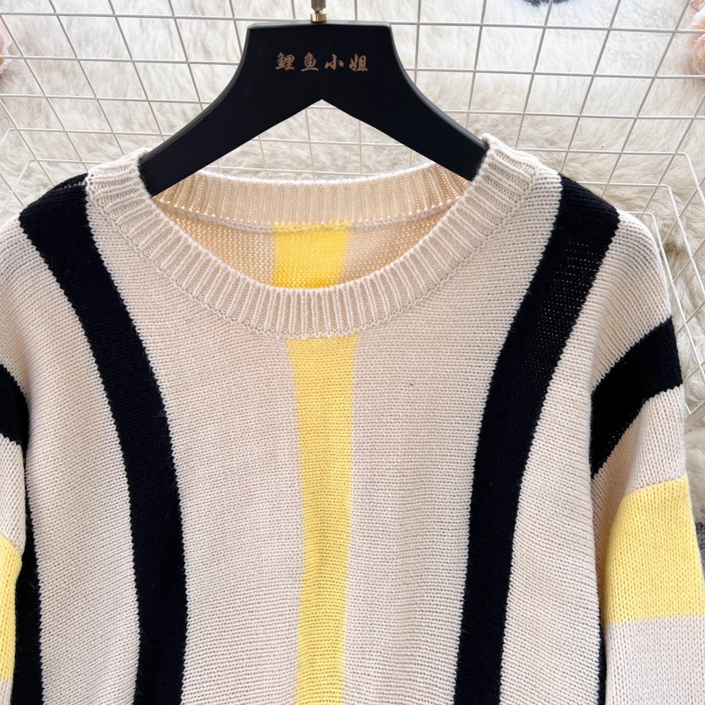 maoxiangshop business casual outfits Lazy Style Dress Women's Autumn and Winter Loose Casual Underwear Sweater Dress Slimming Temperament Striped Contrast Color Dress