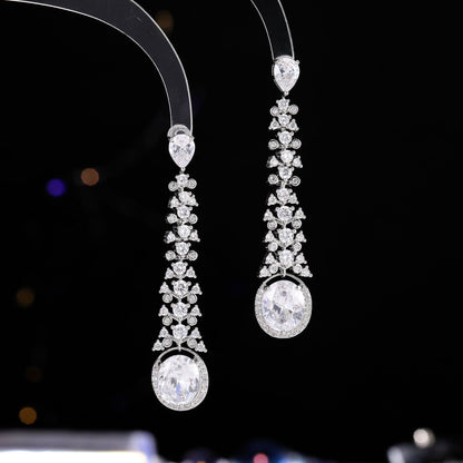 2025 luxury heavy industry zircon earrings women's s925 silver needle high-end long dress dinner bride earrings women