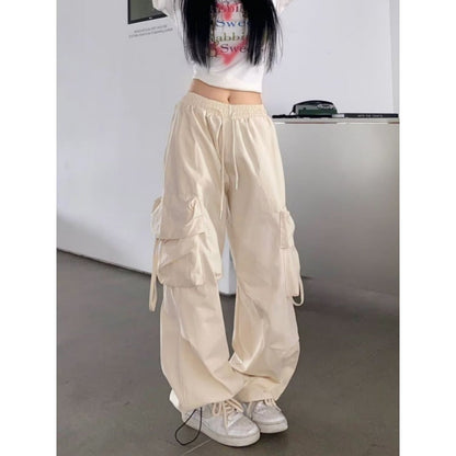 maoxiangshop-shop outfit ideas for school American Retro Overalls Women's Summer High Waist Straight Wide Leg Pants Design Loose Casual Mopping Pants