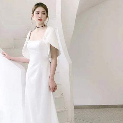 2025 satin light wedding dress small Hepburn style out light yarn engagement certificate registration studio dress spring