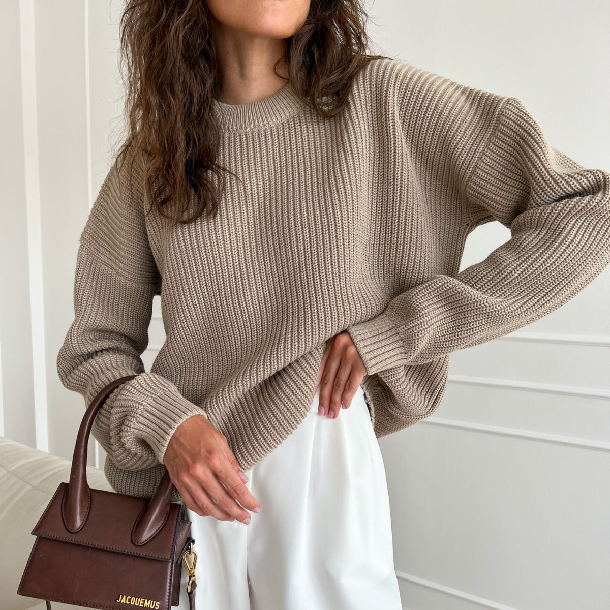 maoxiangshop 2000s fashion Women's Sweater round Neck Loose Solid Color Popular Autumn and Winter Women's Sweater