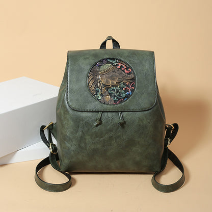 2025 Women's backpack new fashion printed casual women's bag large capacity soft leather retro bag simple shoulder bag women