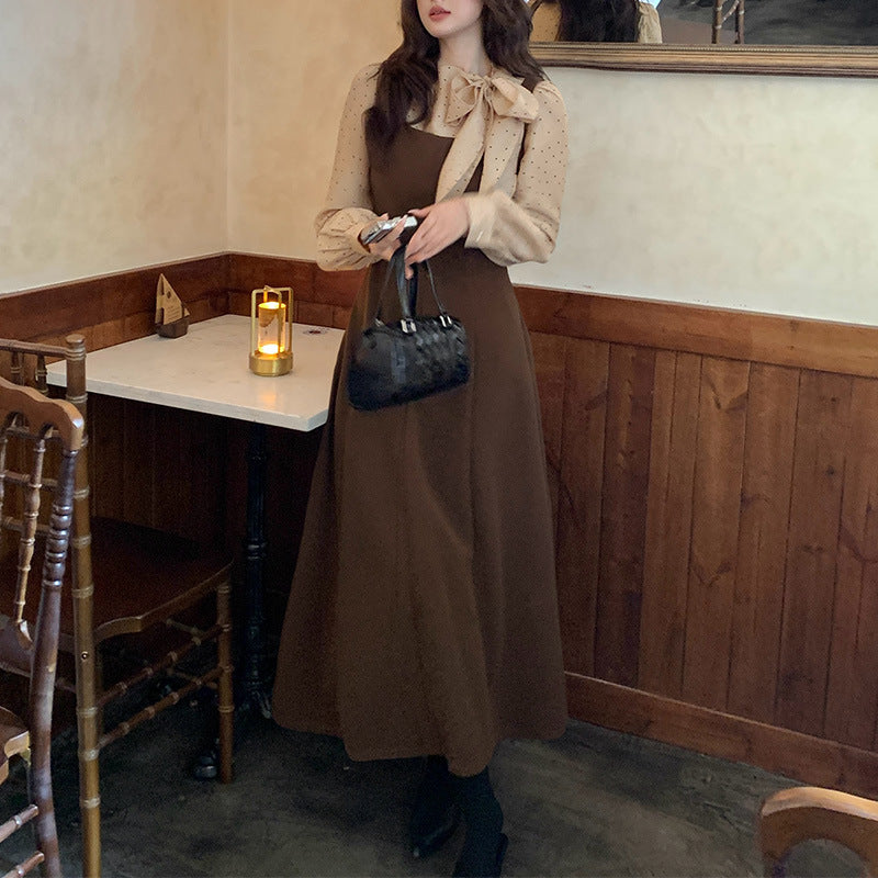 2025 popular autumn and winter new Korean version temperament versatile wool sleeveless dress suspender long dress 88148