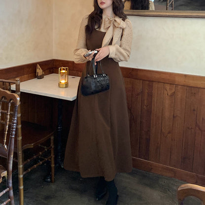 2025 popular autumn and winter new Korean version temperament versatile wool sleeveless dress suspender long dress 88148