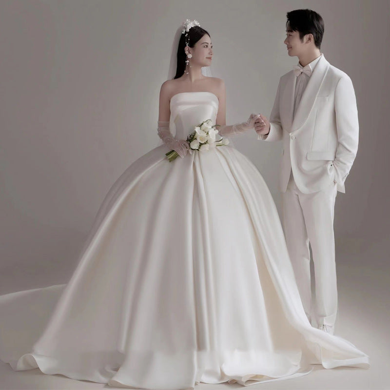 2025tube top light wedding dress bridal temperament simple satin trailing welcome out yarsen dress skirt small man