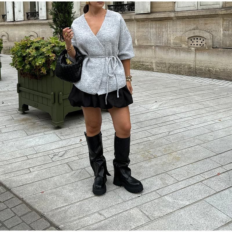 MAOXIANGSHOP 2025 Price reduction! Real shot - solid color lace-up cardigan jacket, Popularan, n New autumn and winter belt explosion woolen independent sweater