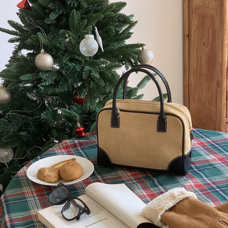 MAOXIANGSHOP 2025 Pillow bag women's 2025 summer niche blogger women's bag suede contrasting handbag crossbody Boston bag