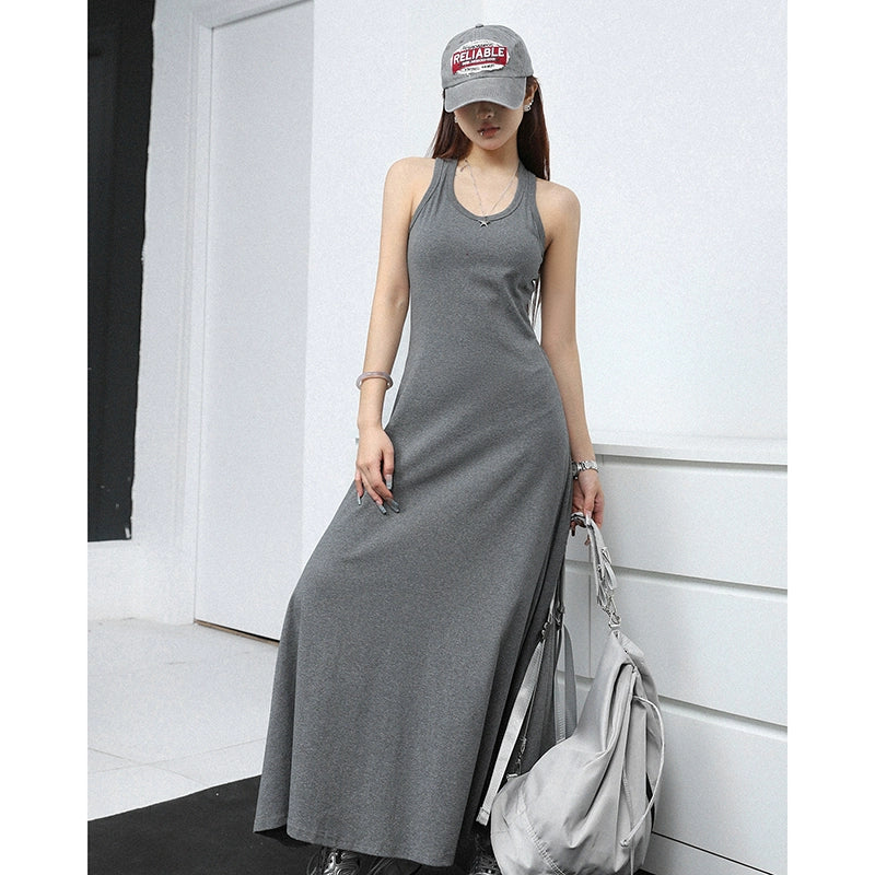 simple and gentle long dress women's summer popular new waist shows body temperament vest dress
