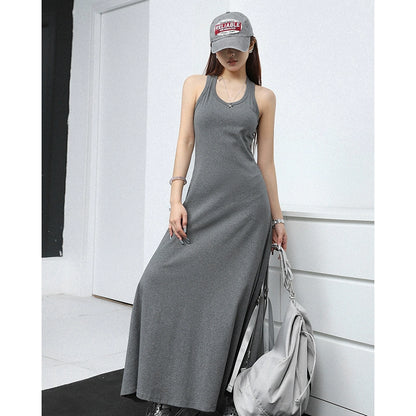 simple and gentle long dress women's summer popular new waist shows body temperament vest dress