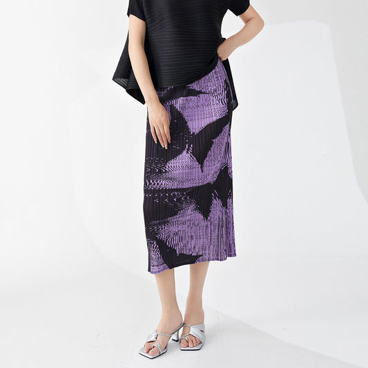 high-quality pleated skirt, high-end medium and long split summer women's one-step hip skirt, slit skirt