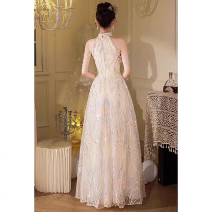 New Chinese high-end sense light luxury engagement evening dress dress women 2025 new high-end toasting clothes bridal temperament long