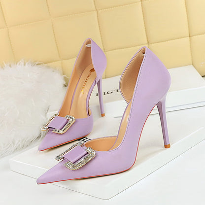 626-K6 2025 style sexy nightclub showing thin side hollow high heels women's shoes thin heel super high heel rhinestone buckle single shoes
