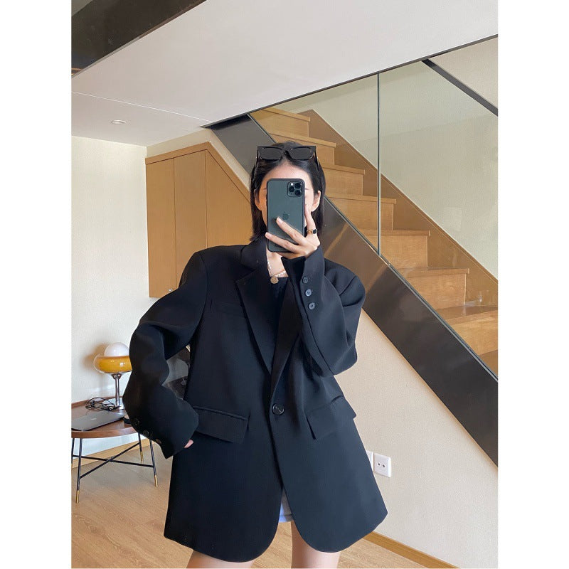 2000s fashion High-End Black Elegant Suit Jacket for Women Spring and Autumn New Small Casual Loose Korean Style Suit