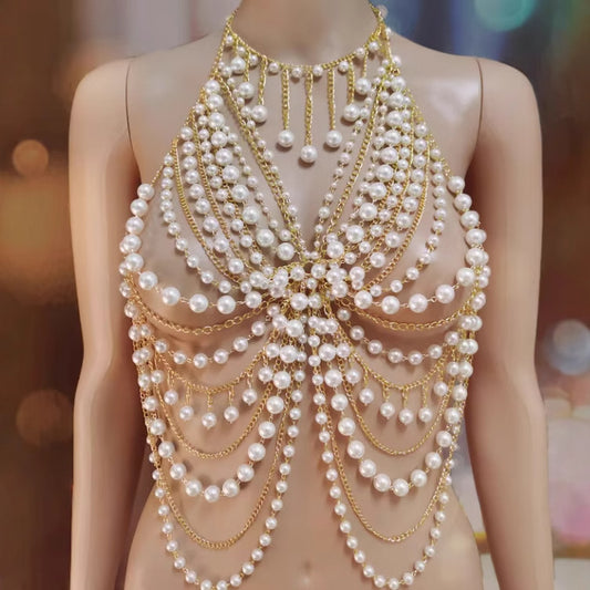 2025 L4857Y  New hot-selling, pearl chain fashionable multi-layer neck hollow sexy top body chain, female