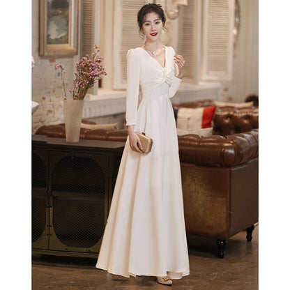 2025 White dress can usually wear  registration certificate small white dress banquet engagement dress women's evening dress dress