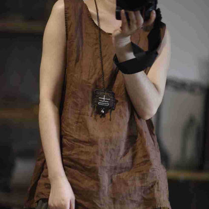 2025 23/3 minor, literary and simple spring and summer ramie light hand-sewn thread pullover vest
