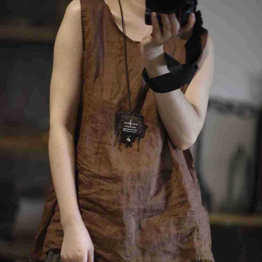2025 23/3 minor, literary and simple spring and summer ramie light hand-sewn thread pullover vest