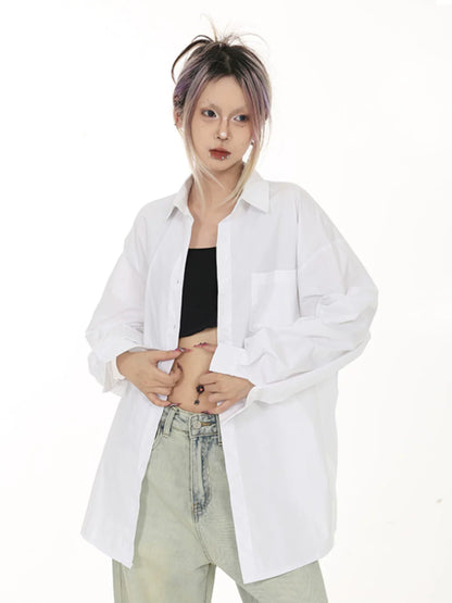 white shirt women's new loose casual sunscreen shirt in summer popular lazy wind long-sleeved top