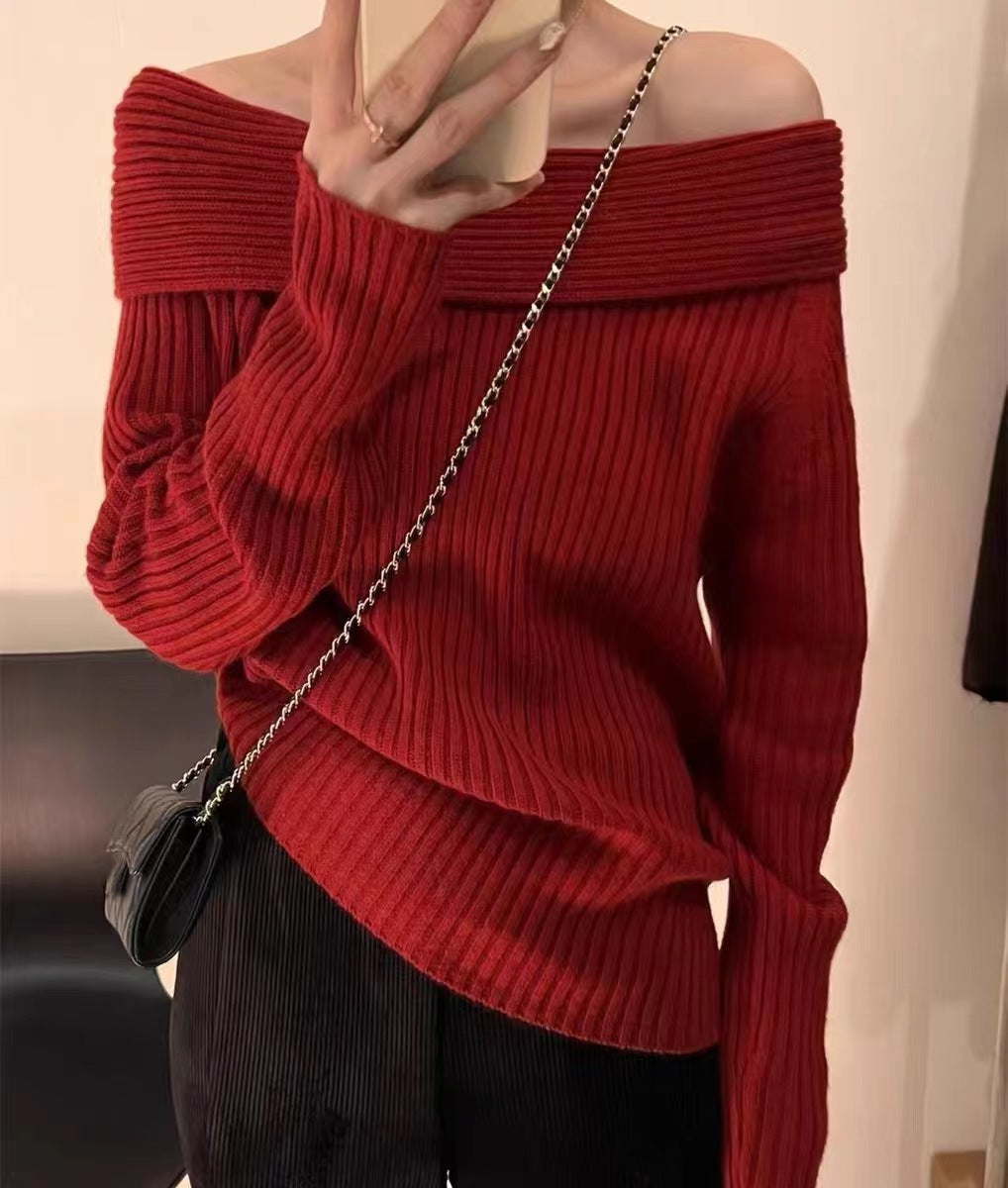 maoxiangshop-shop fashion outfits off-Shoulder off-Shoulder Sweater Women's Clothing Autumn and Winter New High-Grade Wear Sweater Women's Bottoming Underwear