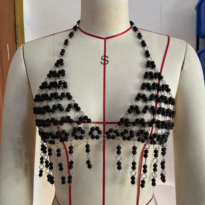 2025 L4956Y New chain pearl beaded chest chain fringed neck vest body chain Beaded bra chain