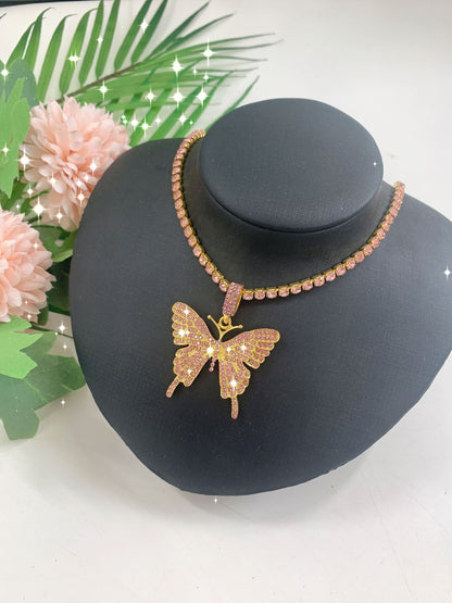 2025 Popular,  ins Popular trade 2020 New big butterfly pendant single row diamond rhinestone bright diamond necklace neck chain fb1035