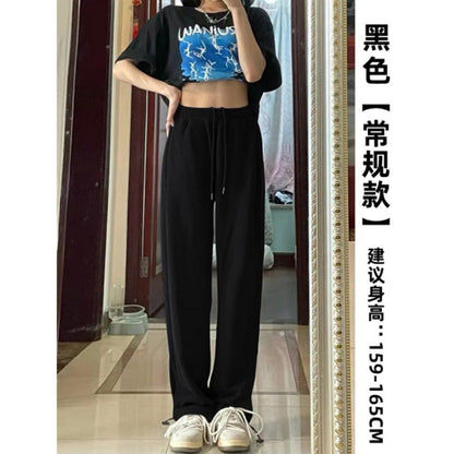 maoxiangshop-shop clothes Gray Sports Pants for Women Spring and Autumn New High Waist Loose Wide Leg Pants Ankle-Tied Sweatpants Slim Casual Pants Straight Pants