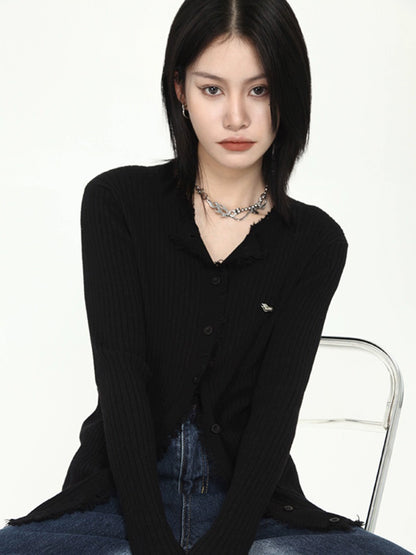 's homemade black knitted cardigan, a new design sense in the summer of popular, with a bottoming shirt and a top for women