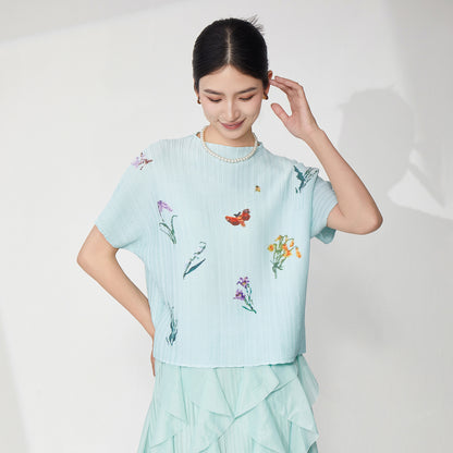 top women's summer high-end sense loose light luxury bat sleeves light breathable jumper versatile short-sleeved T-shirt