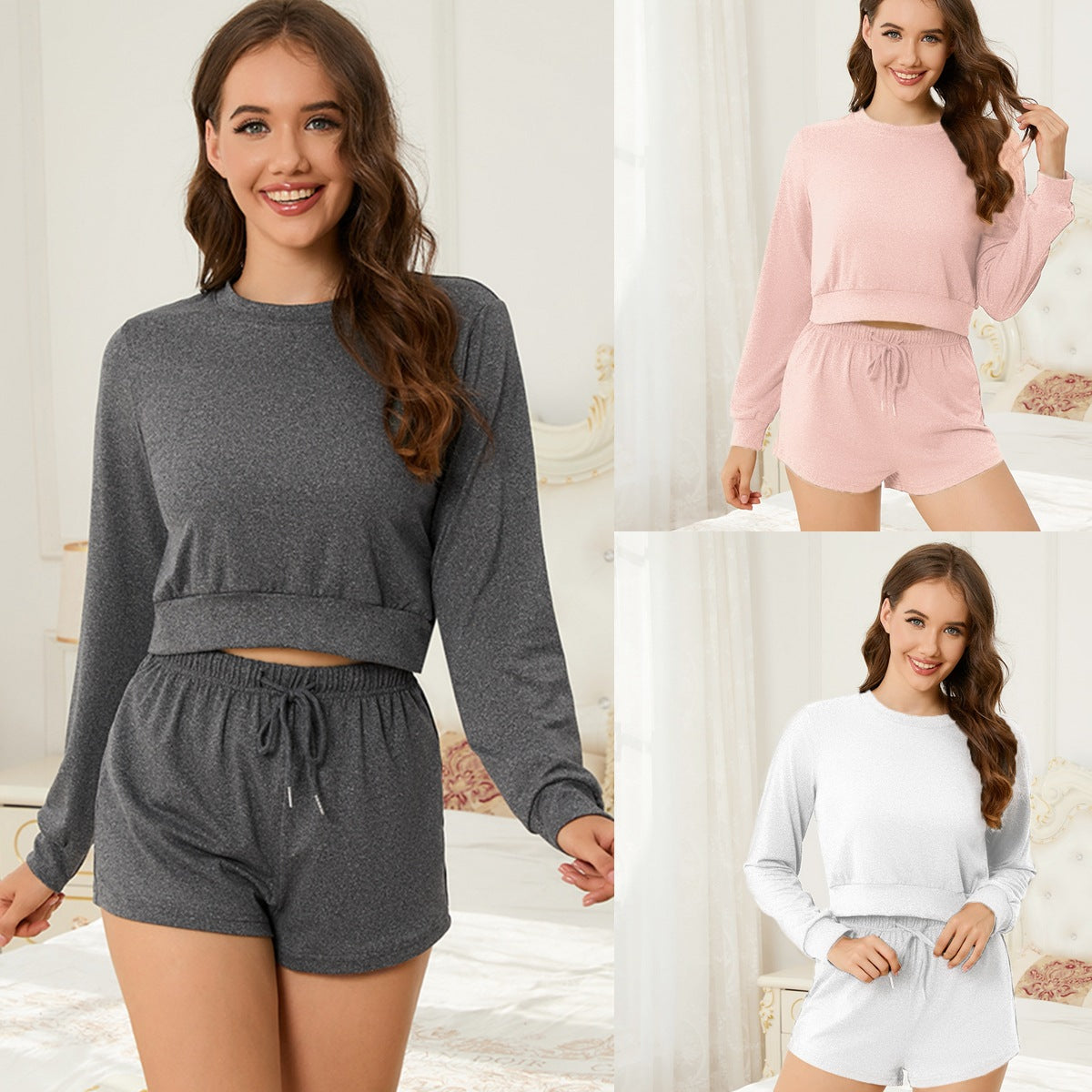 MAOXIANGSHOP 2025Real spot New new solid color long-sleeved tether trousers pajamas women's loungewear set skin-friendly and thin outer wear